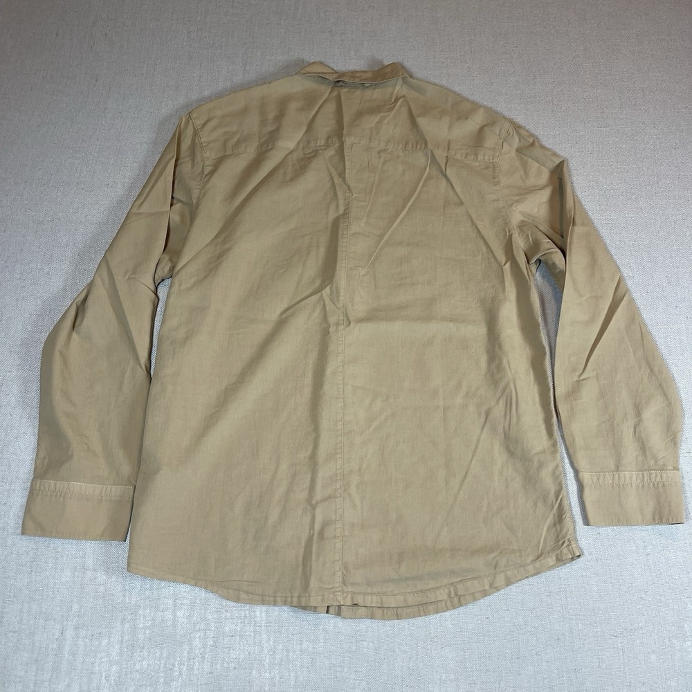 Men's James Perse The Standard Long Sleeve Button Up Dress Shirt Khaki 2 Sz M - Picture 7 of 9